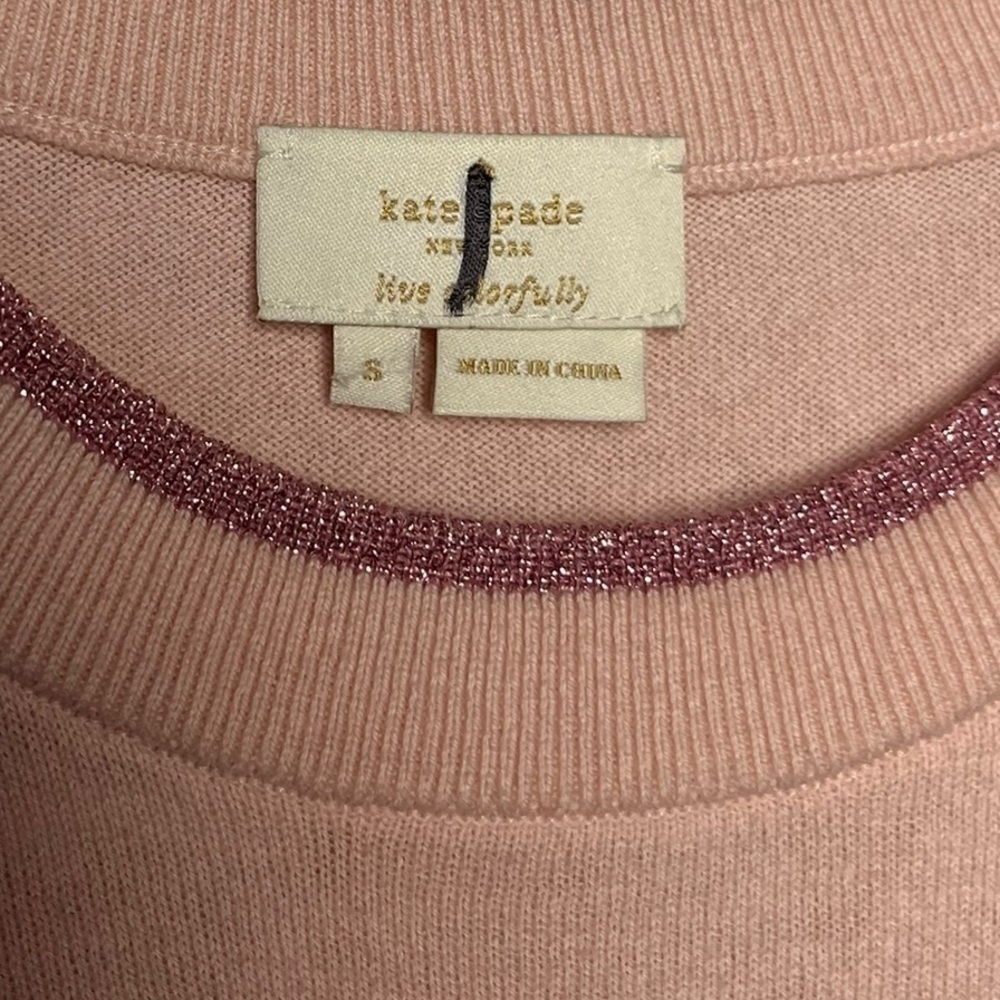 Kate Spade Cameo Pink Embroidered Floral Cotton/Cashmere Sweater, Size Small - Picture 5 of 11